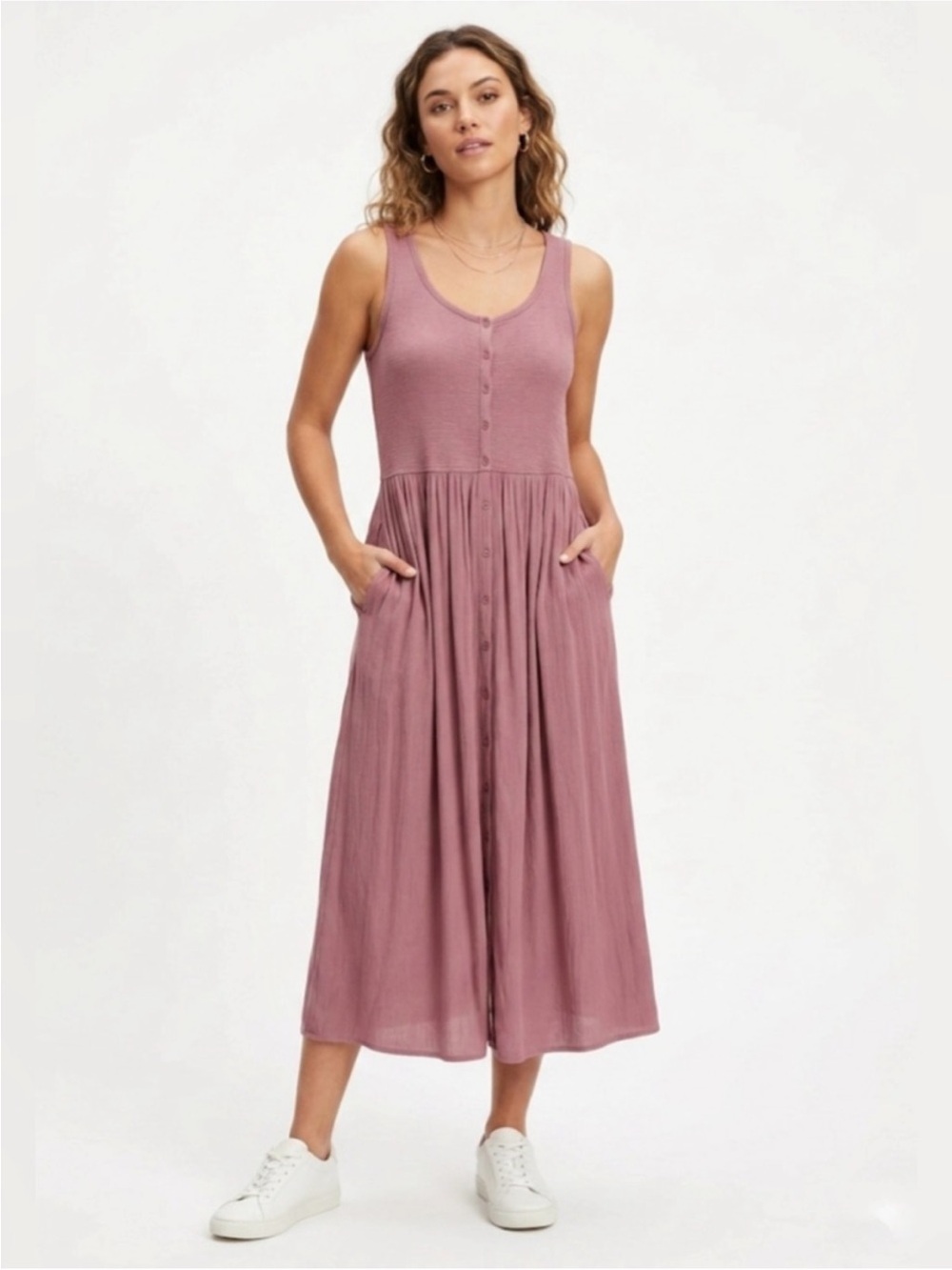 Frye Dusty Rose Sleeveless Button-Front Midi Dress XL